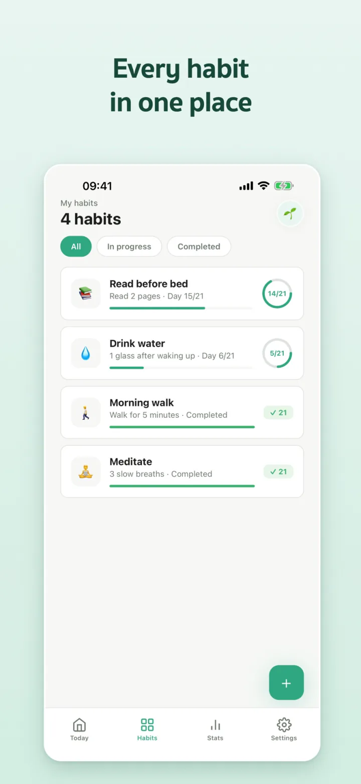Habits in progress and finished habits